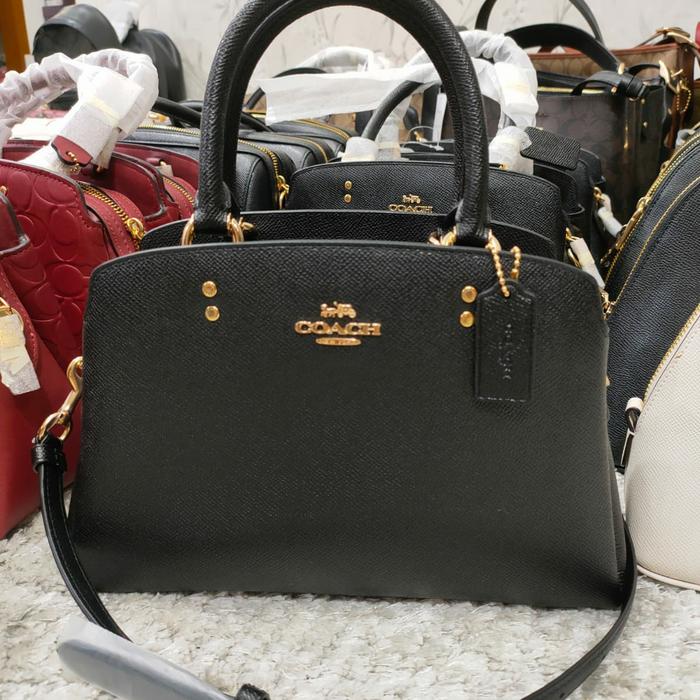 tas Coach mini lillie satchel carryall leather black