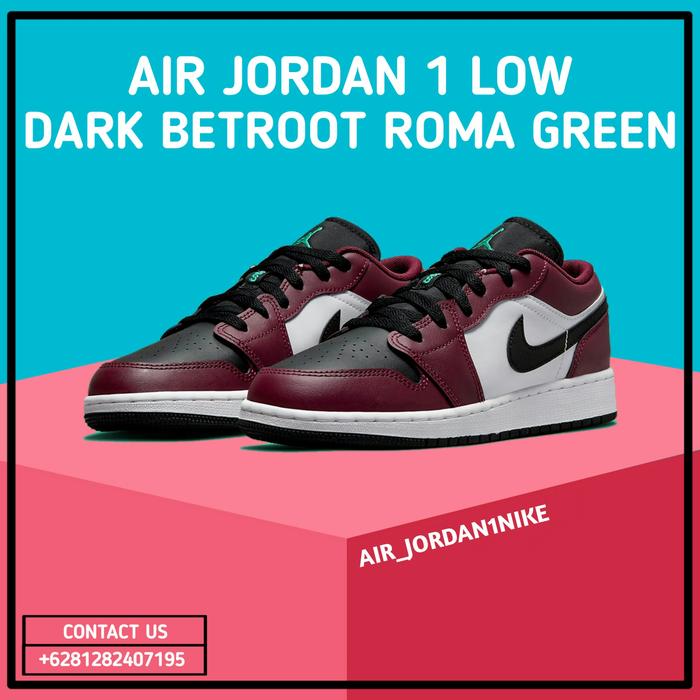 Sepatu Nike Air Jordan 1 Low (GS) Dark Beetroot Roma Green Authentic
