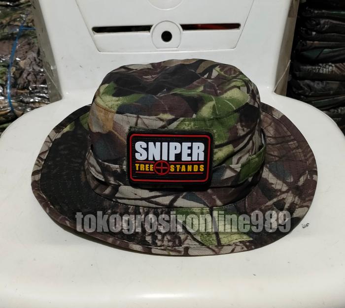 Topi rimba camo free patch rubber sniper dasar hitam