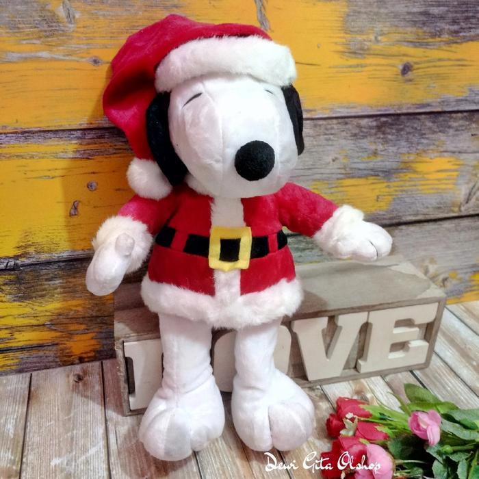 Boneka Natal Snoopy kostum santa claus