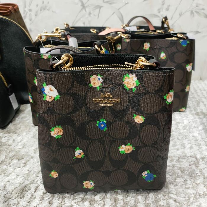 tas Coach mini town bucket bag sign brown blue multi