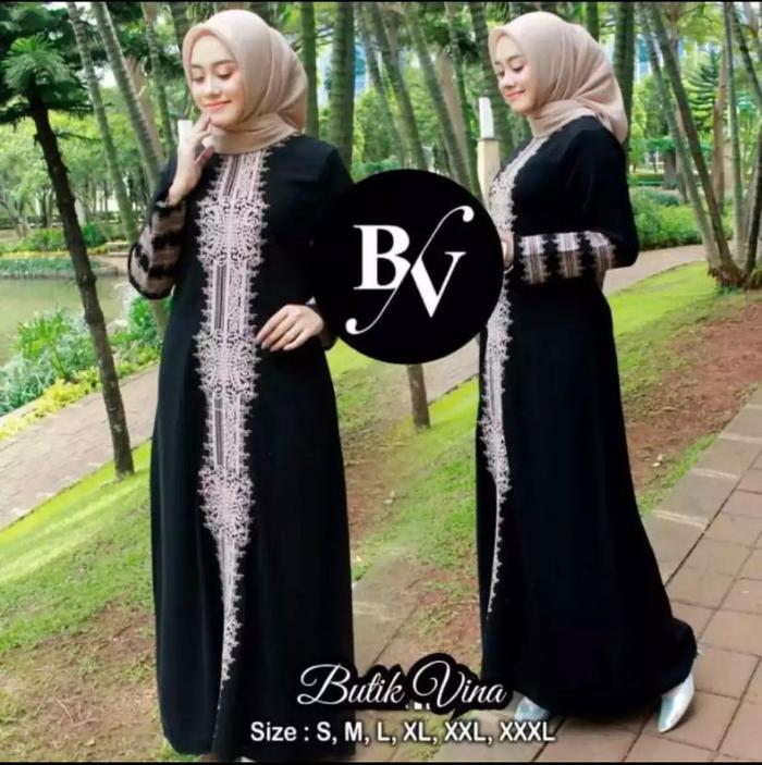 GAMIS ABAYA HITAM MOTIF PINTO ACEH 01 / ABAYA BORDIR / ABAYA TURKI 02