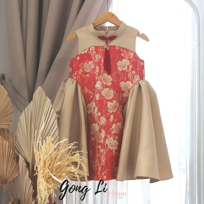 Gong Li Red Gold Flower Dress Anak Ichigo / Kerah Cang-i /Qibao/ Baju