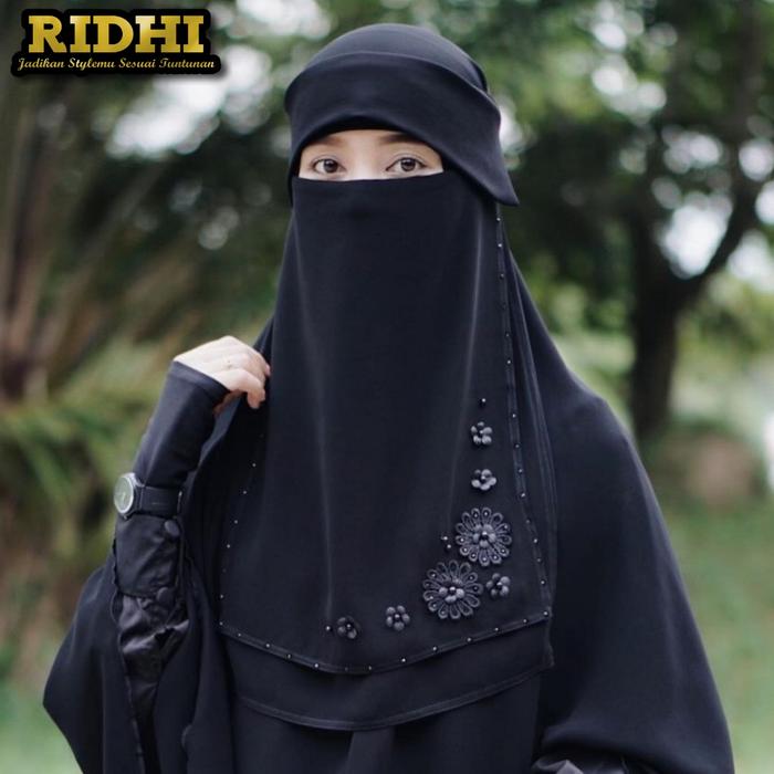 Cadar Niqab Niqob Bandana Poni berlin Bunga sifon Jetblack Arab