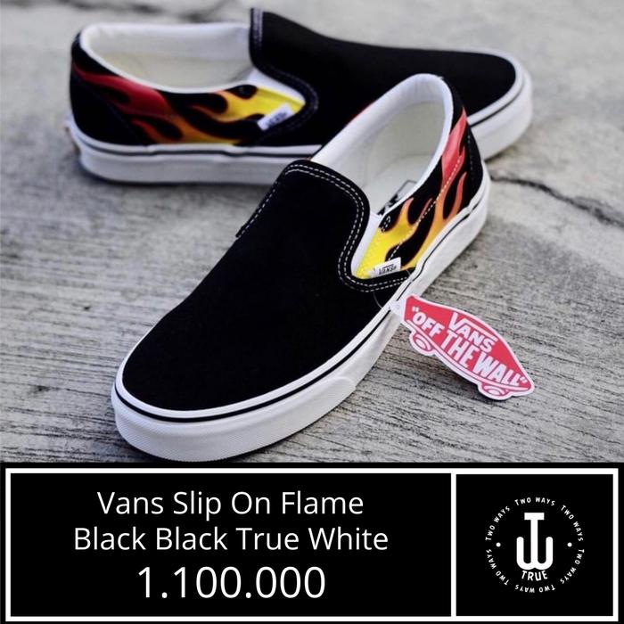 Vans Original 100% | Vans Slip On Flame Black Black True White | Vans