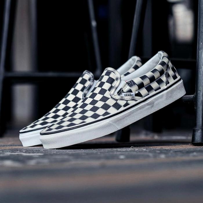 Vans Slip On Blur Checkerboard Black White ORIGINAL BNIB MURAH