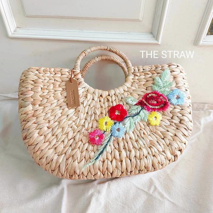 Tas Eceng Gondok Anyaman Eceng Bunga Flower Embroidery