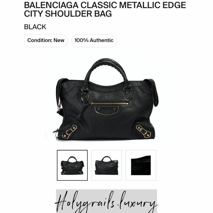 Balenciaga Classic Metallic Edge City Shoulder Bag Black Original 100%