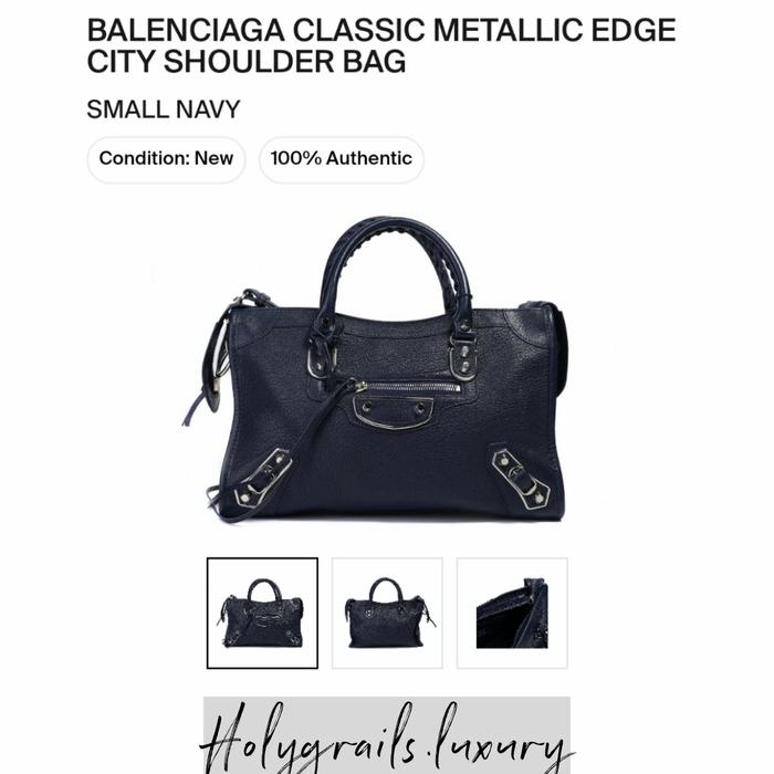 Balenciaga Classic Metallic Edge City Shoulder Bag Black Small Navy