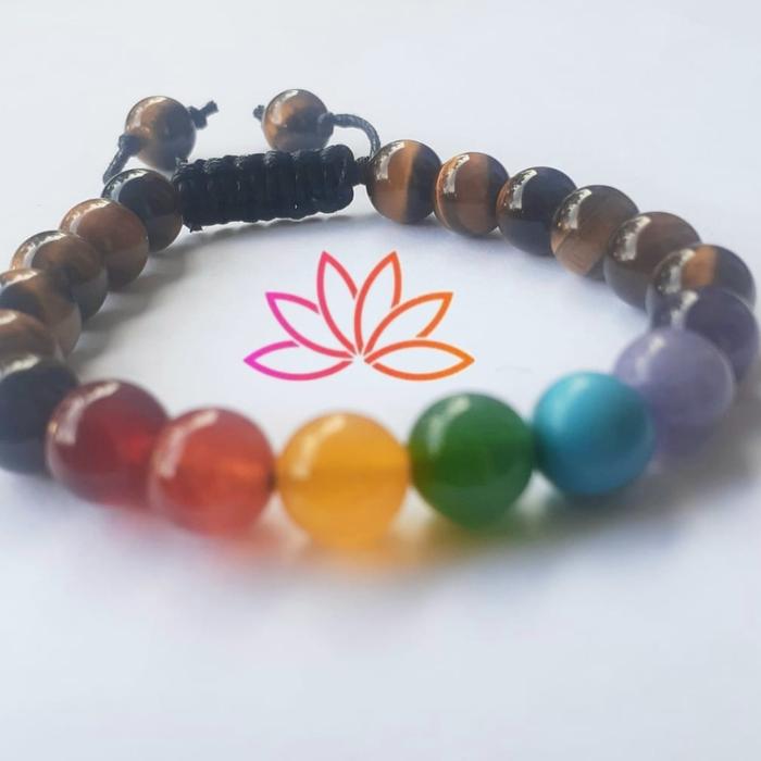 Gelang Batu Tiger Eyes 7 Chakra Natural / Yoga Meditasi Chakra Healing