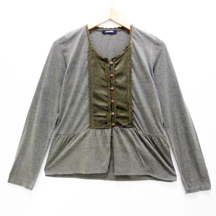 AI033 SIZE M OUTER CARDIGAN BRANDED COTTON SUEDE DARK GREEN IMPORT