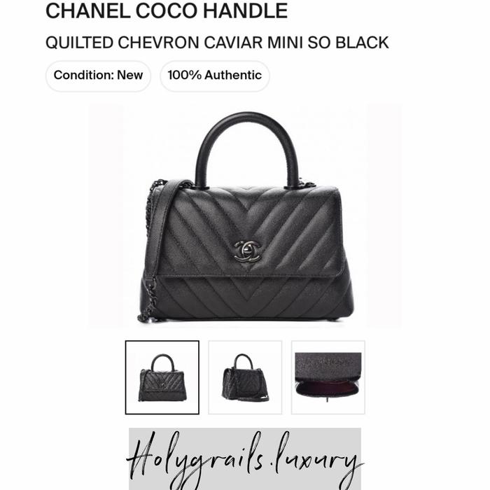 Chanel Coco Handle Quilted Chevron Caviar Mini So Black Original 100%