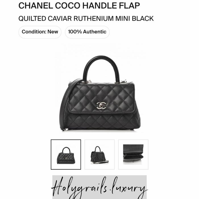 Chanel Coco Handle Flap Quilted Chevron Caviar Ruthenium Mini Black