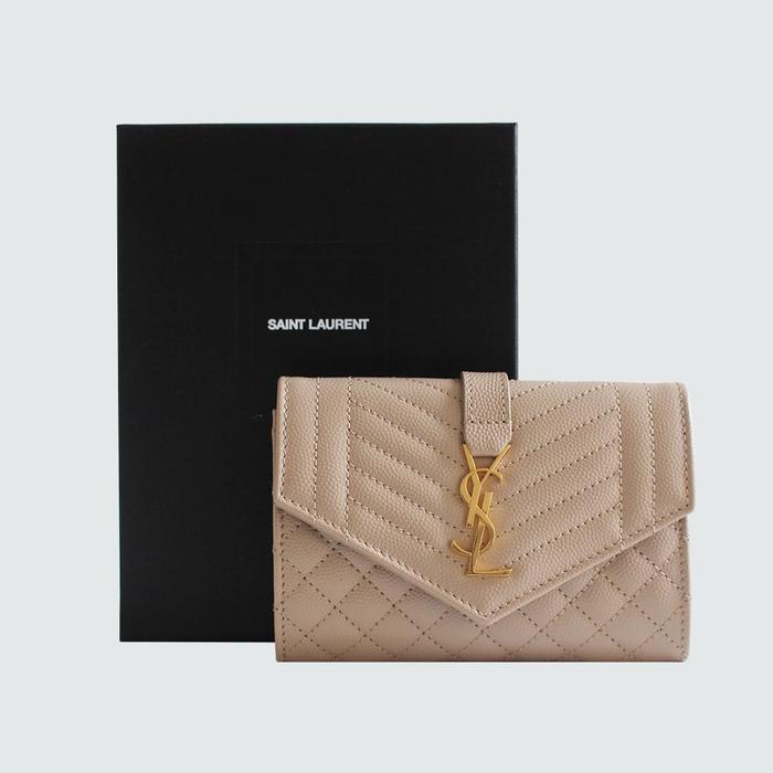 Saint Laurent YSL Mini Envelope Flap Wallet in Beige GHW
