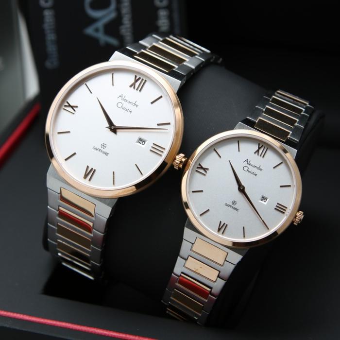 ALEXANDRE CHRISTIE AC8564 AC 8564 COUPLE SAPPHIRE GLASS SILVER ROSEGOL