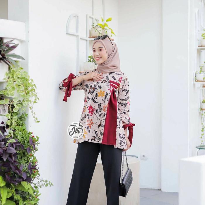 atasan batik wanita kombinasi modern casual ayana blouse terbaru