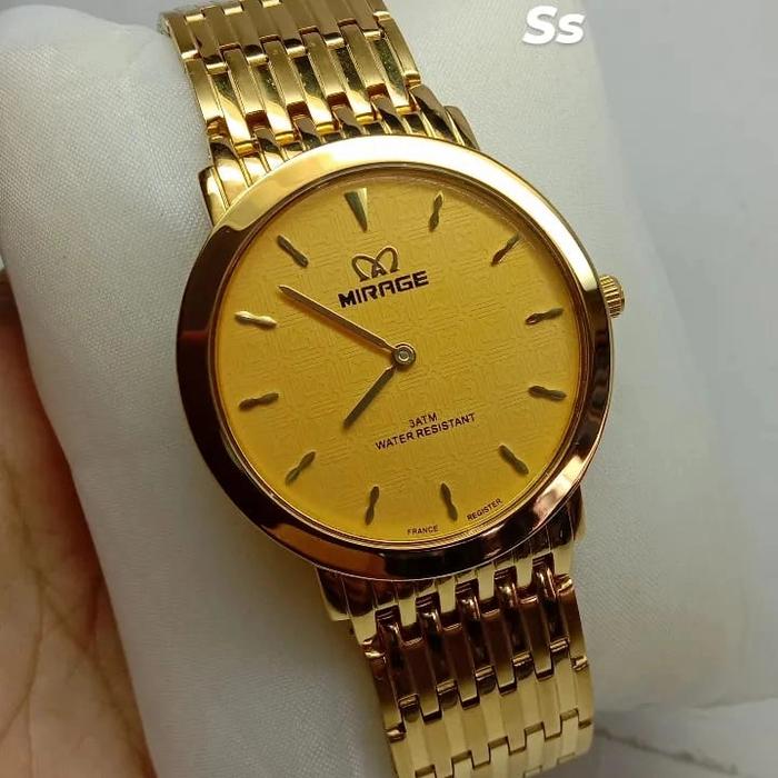 Mirage 7392/jam tangan mirage original pria/wanita 2 jarum gold/kuning