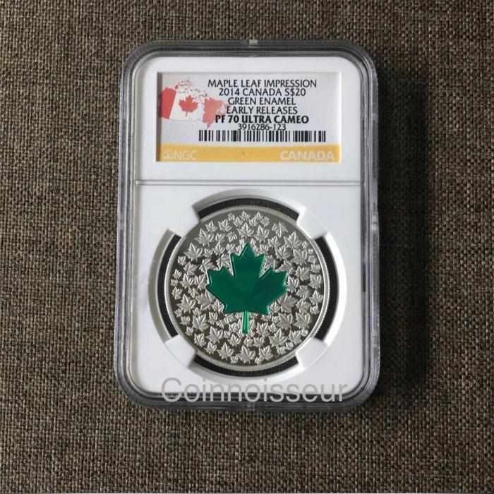 Fine Silver Coin 1 Oz Maple Leaf Impression Canada Green