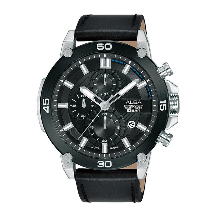 ALBA Chronograph Jam Tangan Pria Tali Kulit Hitam AM3741X1 Original
