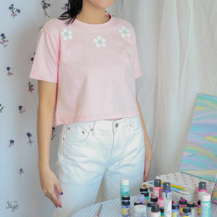 Andrena Pink Pastel T-Shirt Crop Top Bunga House of Kyo