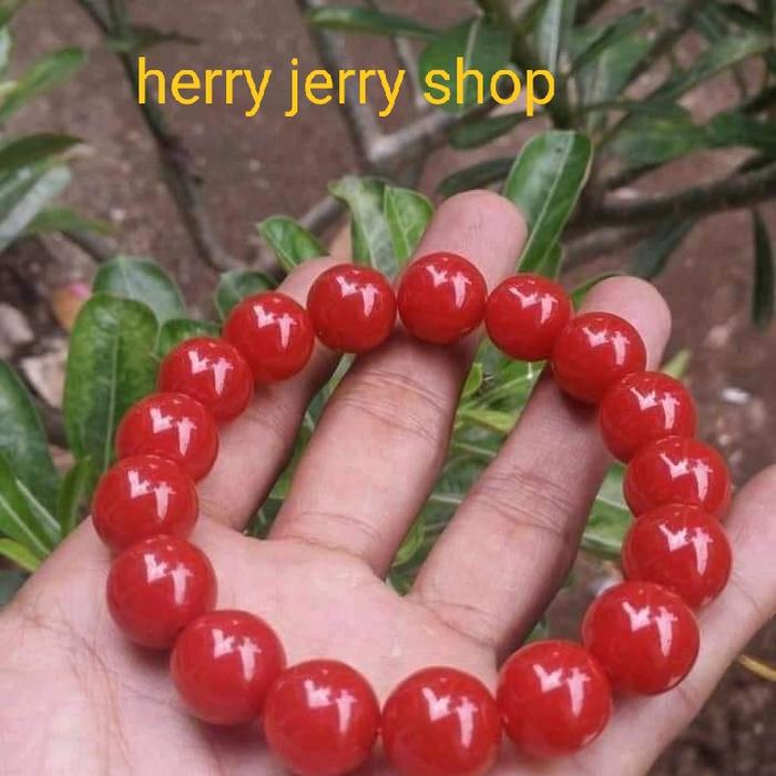 gelang mustika marjan darah delima asli ukuran 14/15 mm