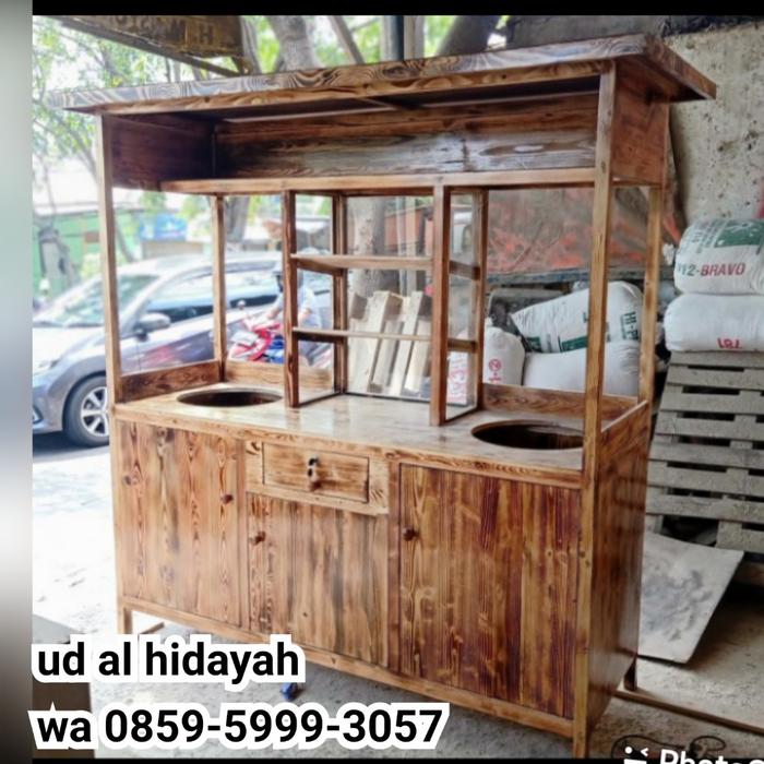 GEROBAK BAKSO/MIE AYAM KAYU JATI BELANDA MOTIF BAKAR