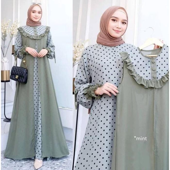 Kimiko Gamis Baby Doll Set 2in1 Setelan Dress + Maxi Outer Polkadot