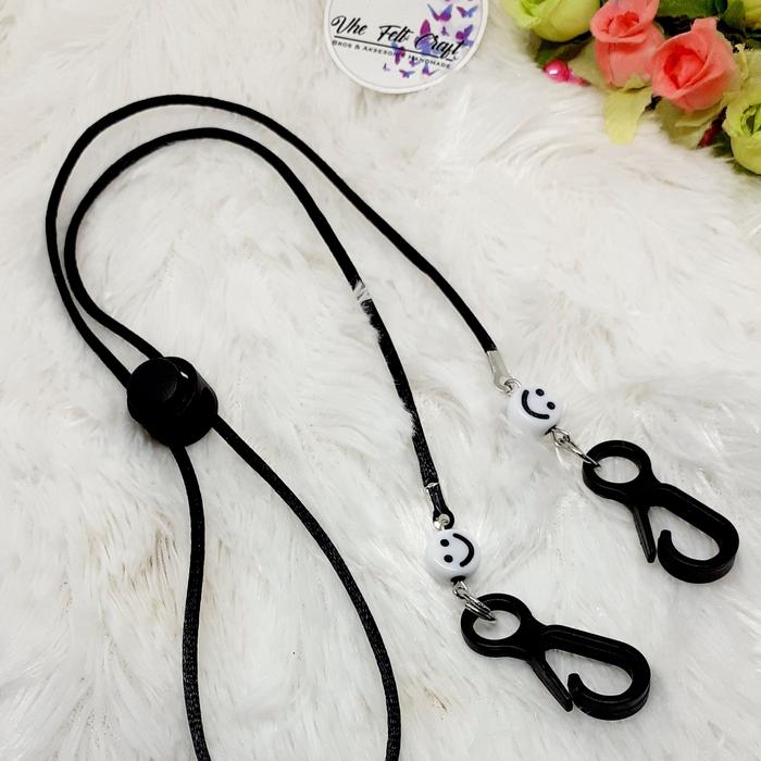 Strap masker 2 in 1 anak cowok kalung masker hitam polos dewasa