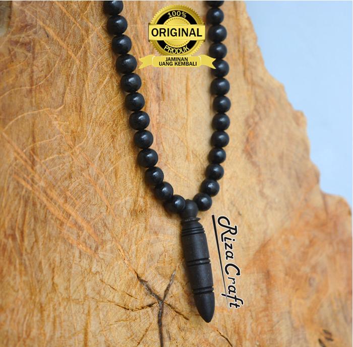 Kalung Peluru Kayu Etnik Galih Kelor Hitam ASLI kualitas Super Pria