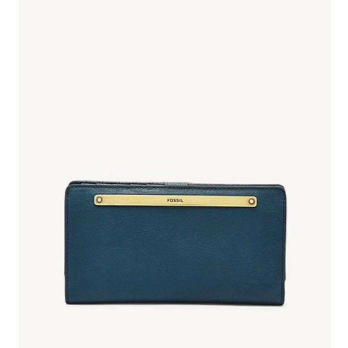 Dompet Fossil Original NWT Liza Slim Bifold Twilight Blue Leather
