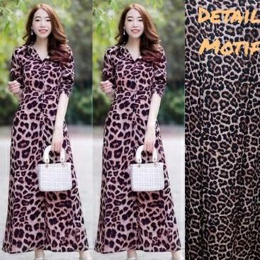 HD GAMIS TUTUL NITA MOCCA Maxi Longdress Wanita Motif Macan