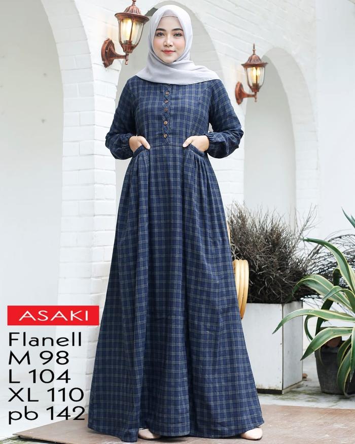 gamis asaki flanel kotak