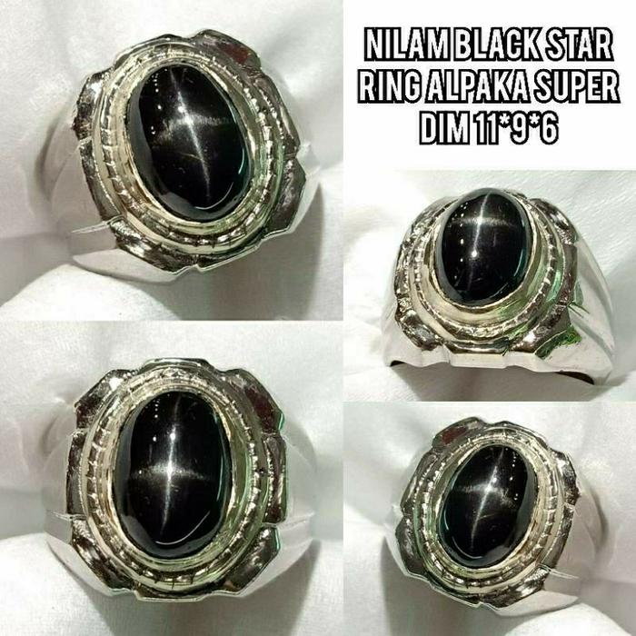 cincin permata batu nilam black star asli natural ring alpaka super