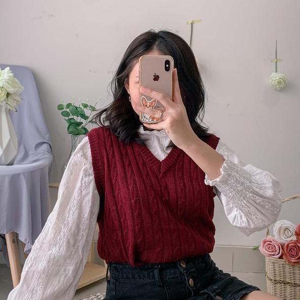 Premium Vest Knit V Neck Basic Korean Thrift Style Top SBS