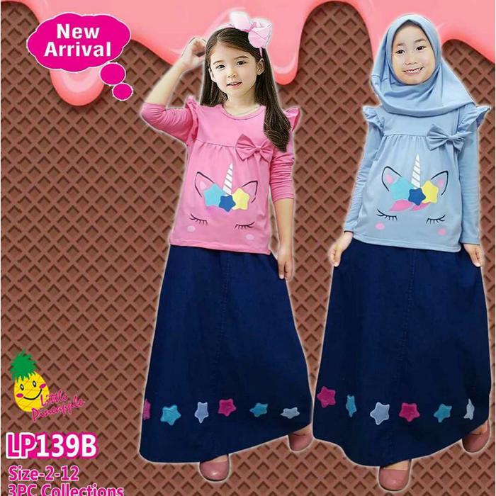 Little pineapple setelan rok unicorn lalita hijab anak 2-7Y