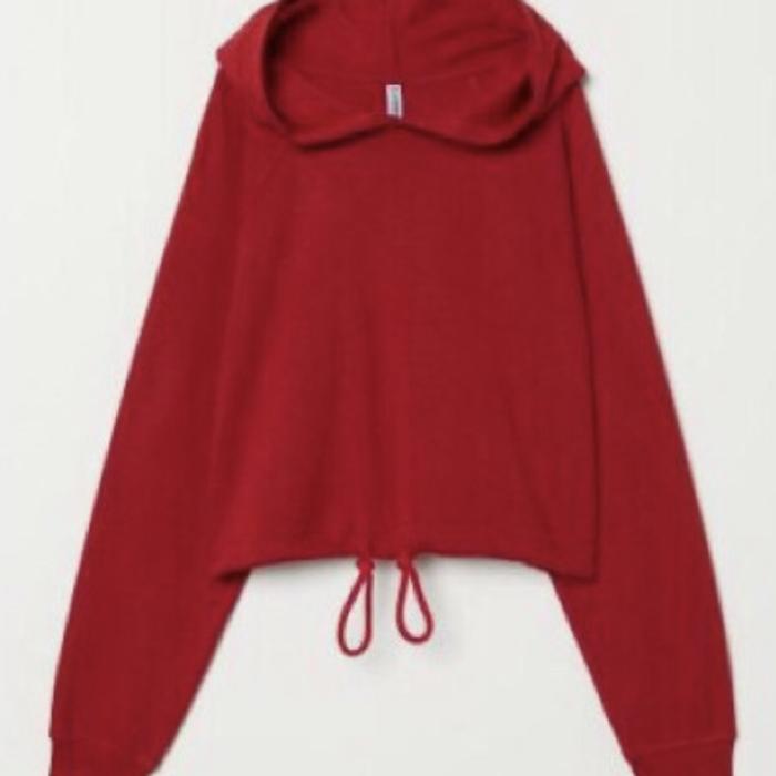 H&M RED CROP HOODIE SWEATER JACKET LACE TIE HNM SALE