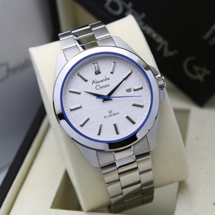 Jam Tangan Alexandre Christie Pria Original AC8644 White Blue