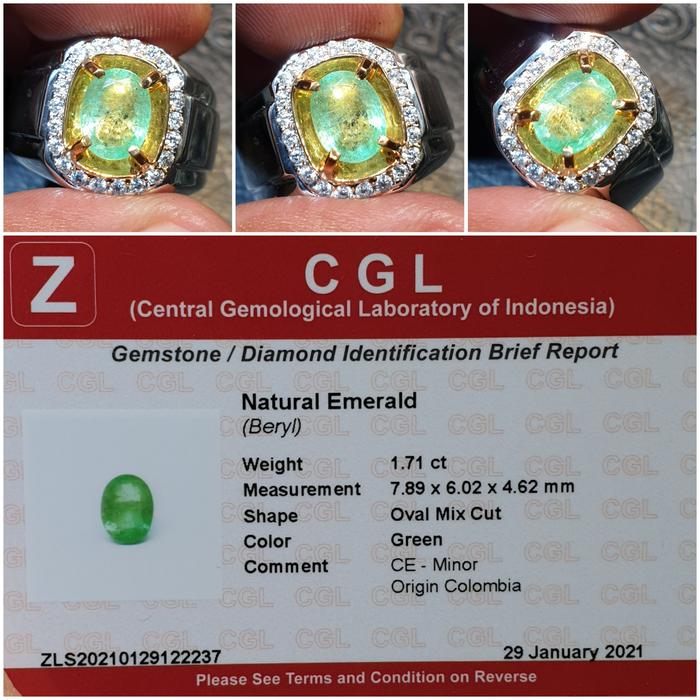 Batu Green Emerald Colombia Zamrud Colombia Minor Memo 1.71 crt