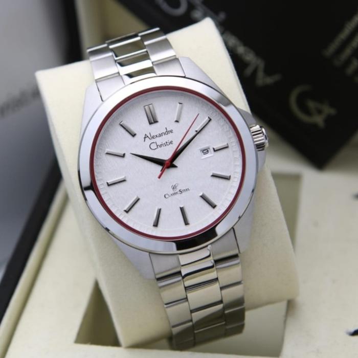 Jam Tangan Alexandre Christie Pria Original AC8644 White Red