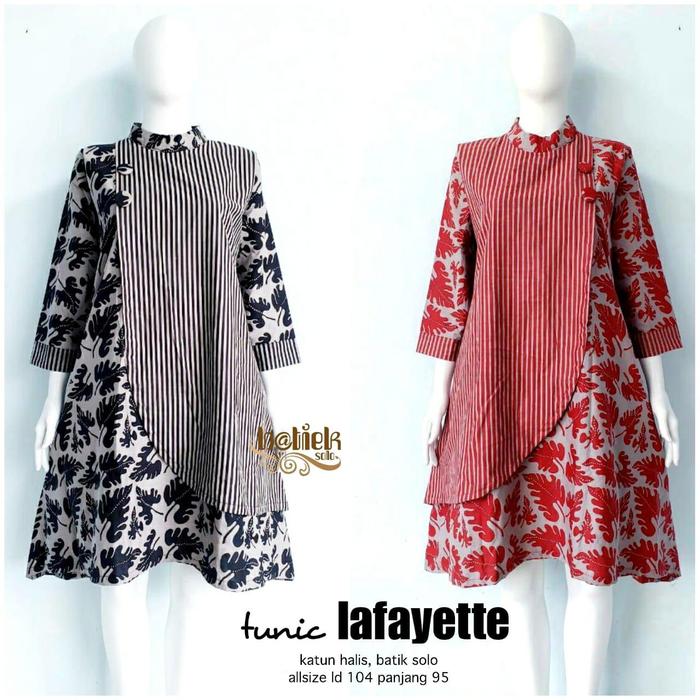 Tunik Lafayette Batik Solo Kombinasi Garis Daun Resmi Kondangan Pesta