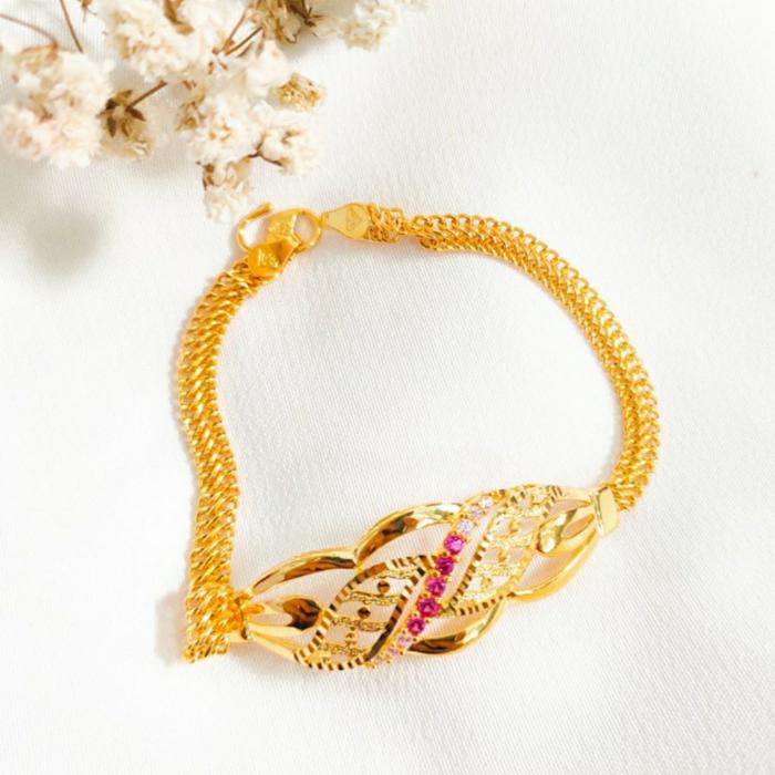 Gelang Wanita Tali Holo Super batu putih pink Perhiasan Emas asli emas