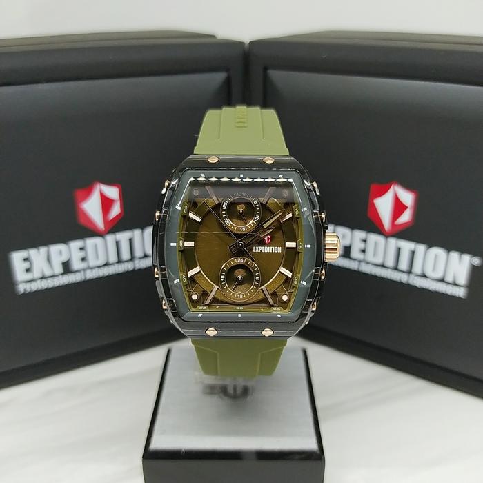 jam tangan wanita EXPEDITION 6814 Tali Karet Hijau Army BERGARANSI NEW