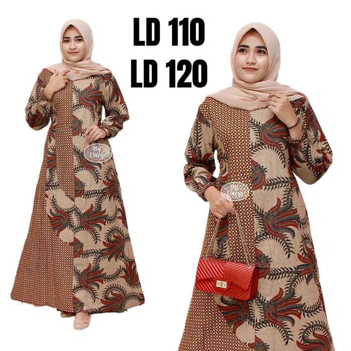 Gamis Batik Jumbo Kombinasi Polos Pekalongan Modern Terbaru2021