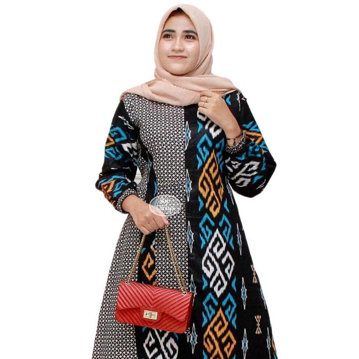 Gamis Batik Wanita Motif Songket Palembang Biru