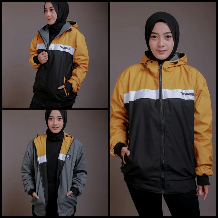 Ballack_fashion Jaket Parasut Bolak Balik 2 in 1 Terbaru Hitam Kuning Waterproof Sweater Pria Wanita