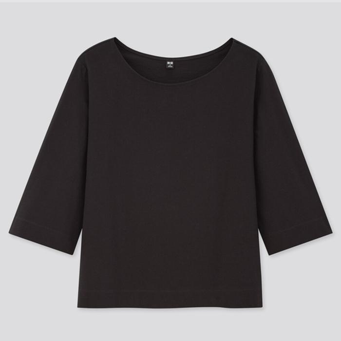 Women T-Shirt Katun Mercerized Lengan Wide ¾ Original Uniqlo