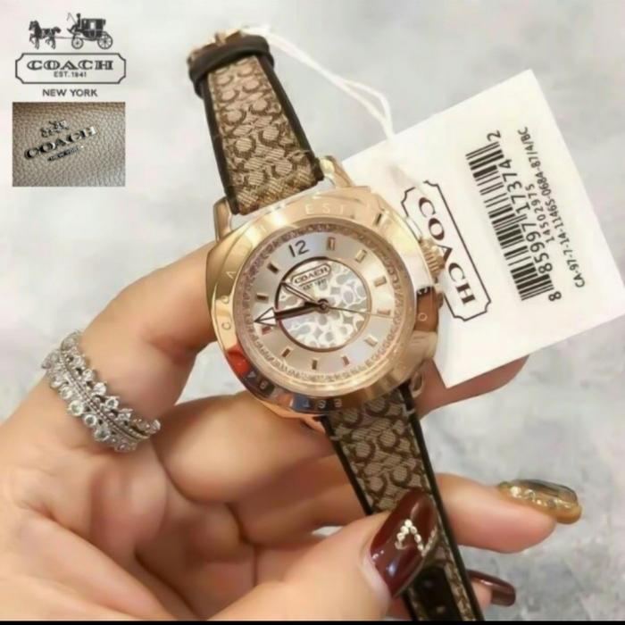 Jam Tangan Wanita COACH Asli Original Leather Strap Rose gold 35mm
