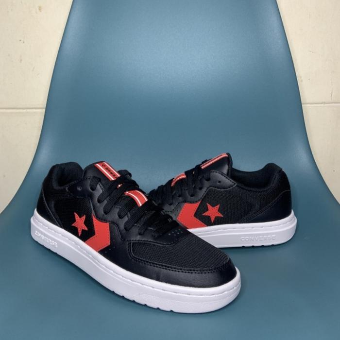 CONVERSE RIVAL OX LOW BLACK RED LEATHER ORIGINAL SNEAKERS