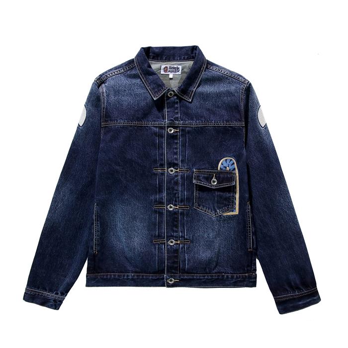 JAKET PRIA BAPE JEANS JAKET DENIM BAPE SHARK BLUE BEST MIRROR 1:1