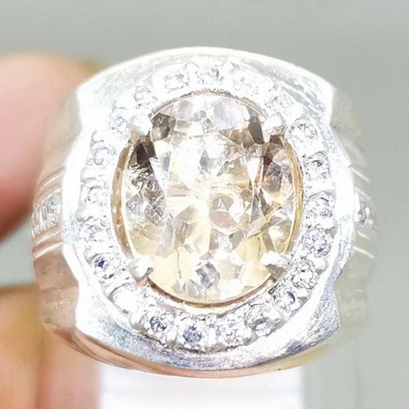 Batu Permata Yellowish Topaz Kuning Original Ring Perak